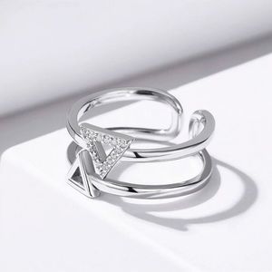 Silver Tone Ring with Crystal Inlaid Triangle